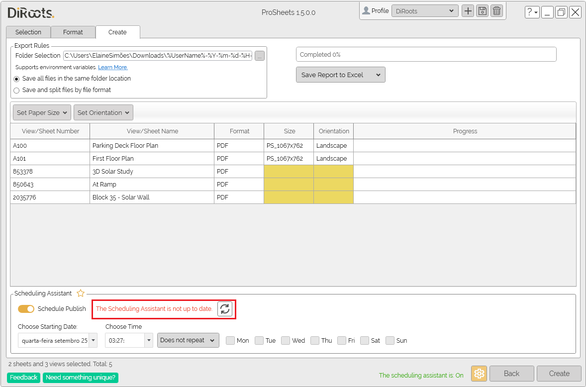 ProSheets - Scheduling Assitant status